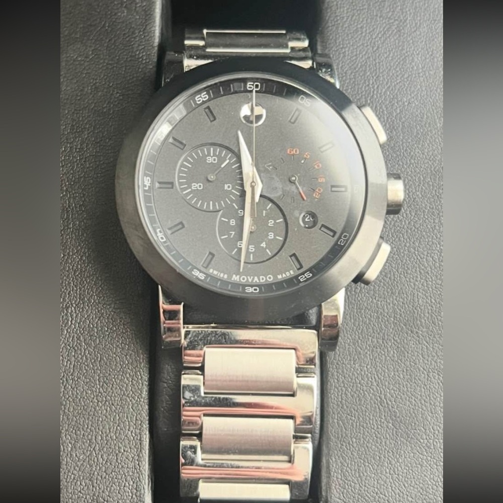 Movado Men's Black and Silver Watch